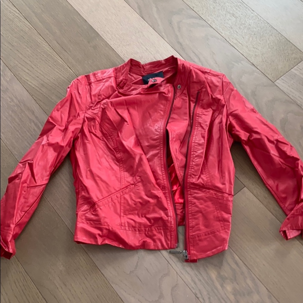 Red Leather Style Bomber Jacket Small